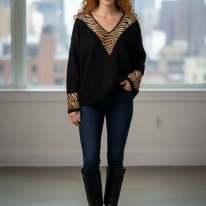 Black and Tan V-Neck Sweater